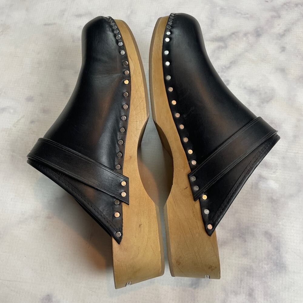 Isabel Marant Thalie Black Leather Clogs Silver Nail Stud Sz 37 - Picture 8 of 11